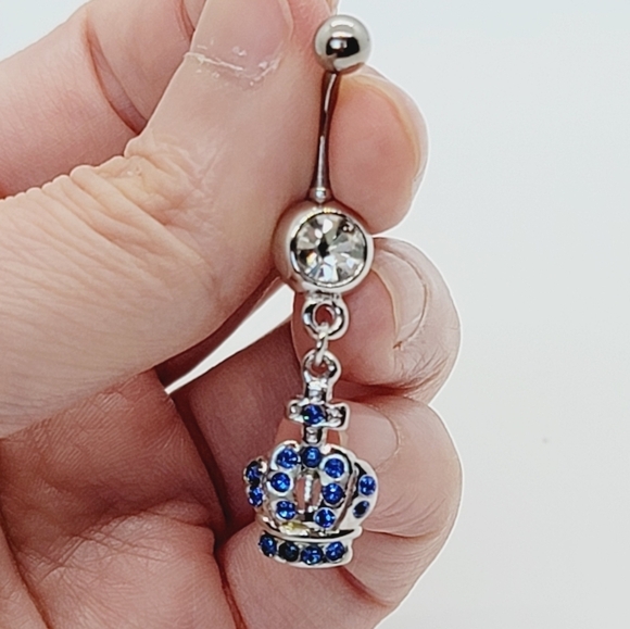 Sterling Silver Belly button Ring blue crown - Picture 3 of 3